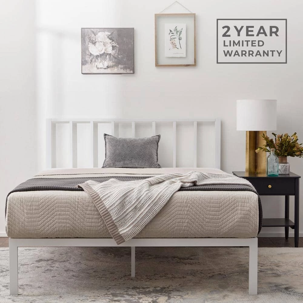 Lori White Queen Metal Platform Bed Frame with Vertical Bar Headboard - Wood Slats by Brookside 4 Lori White Queen Metal Platform Bed Frame with Vertical Bar Headboard - Wood Slats by Brookside - Image 2