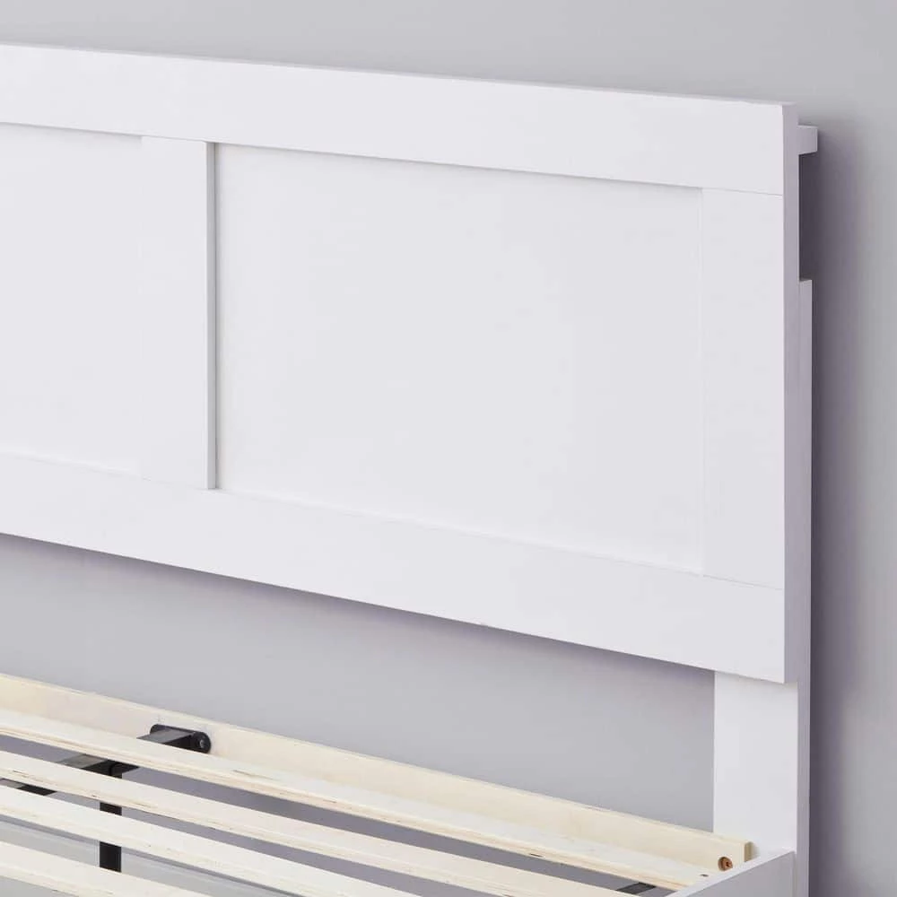 Penny White Wood Frame Queen Platform Bed with Double Framed Wood Headboard by Brookside 7 Penny White Wood Frame Queen Platform Bed with Double Framed Wood Headboard by Brookside - Image 5