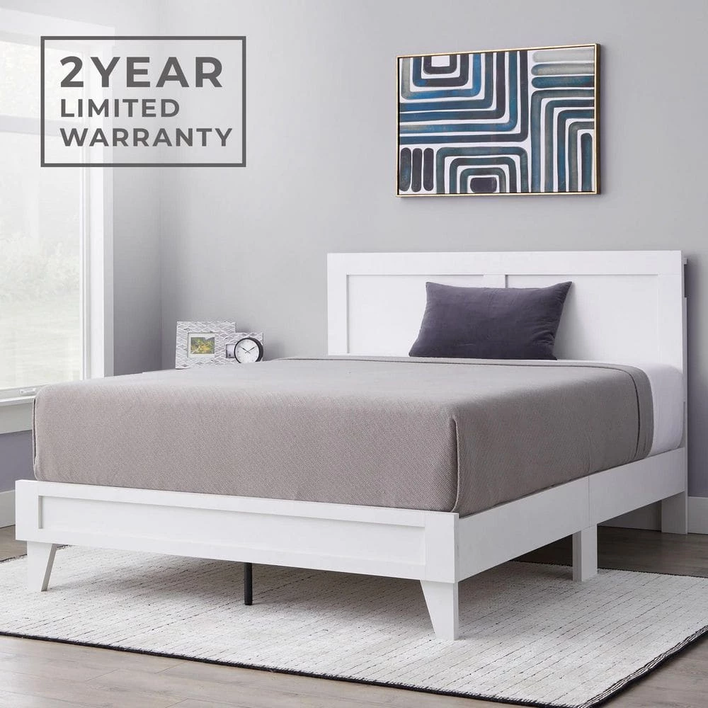 Penny White Wood Frame Queen Platform Bed with Double Framed Wood Headboard by Brookside 15 Penny White Wood Frame Queen Platform Bed with Double Framed Wood Headboard by Brookside - Image 13