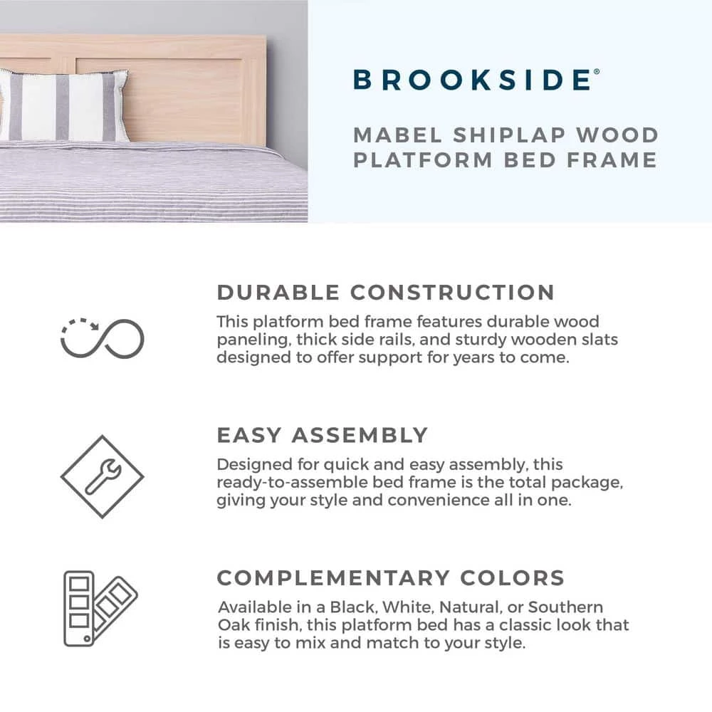 Penny White Wood Frame Queen Platform Bed with Double Framed Wood Headboard by Brookside 10 Penny White Wood Frame Queen Platform Bed with Double Framed Wood Headboard by Brookside - Image 8