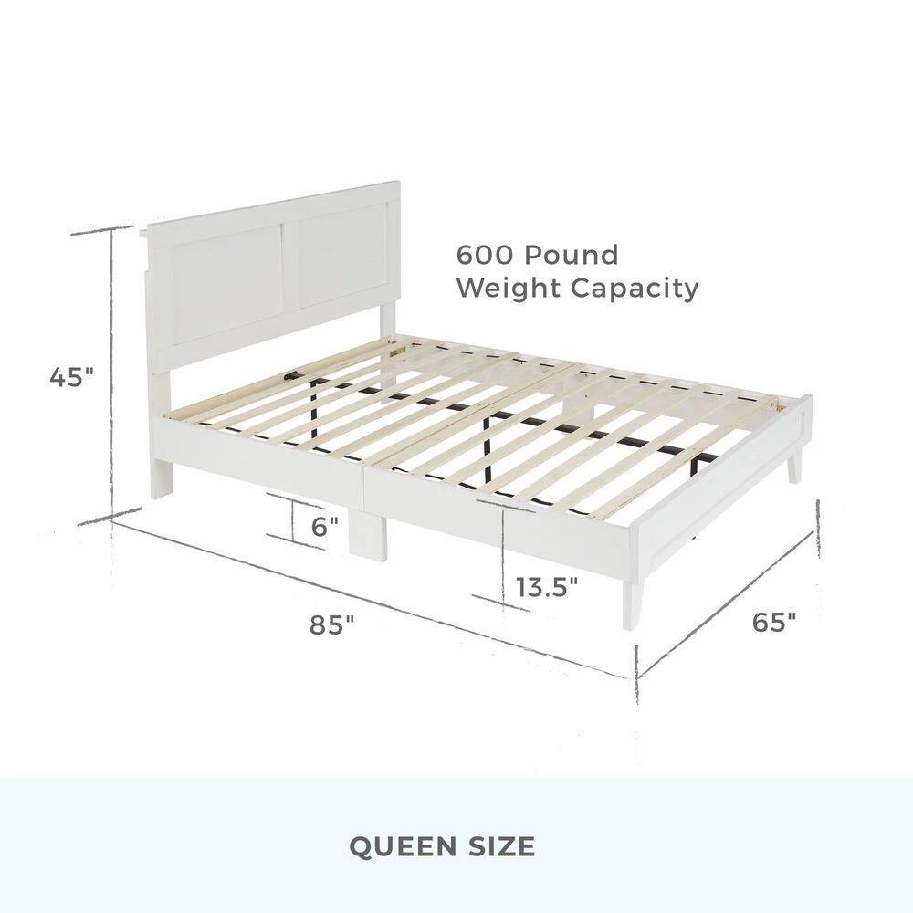 Penny White Wood Frame Queen Platform Bed with Double Framed Wood Headboard by Brookside 4 Penny White Wood Frame Queen Platform Bed with Double Framed Wood Headboard by Brookside - Image 2