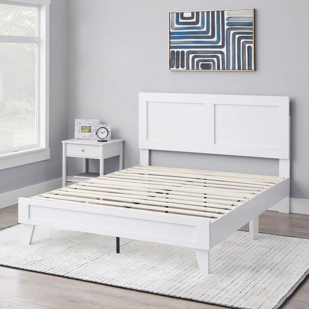 Penny White Wood Frame Queen Platform Bed with Double Framed Wood Headboard by Brookside 14 Penny White Wood Frame Queen Platform Bed with Double Framed Wood Headboard by Brookside - Image 12