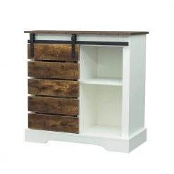 White and Dark Oak Wood Buffet Sideboard Modern Storage Cabinet with Sliding Barn Door by sumyeg