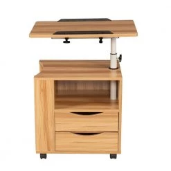 Freestanding Wooden Swivel Top Nightstand Cabinet End Table with 2-Drawers and Open Shelves (White Maple) by sumyeg