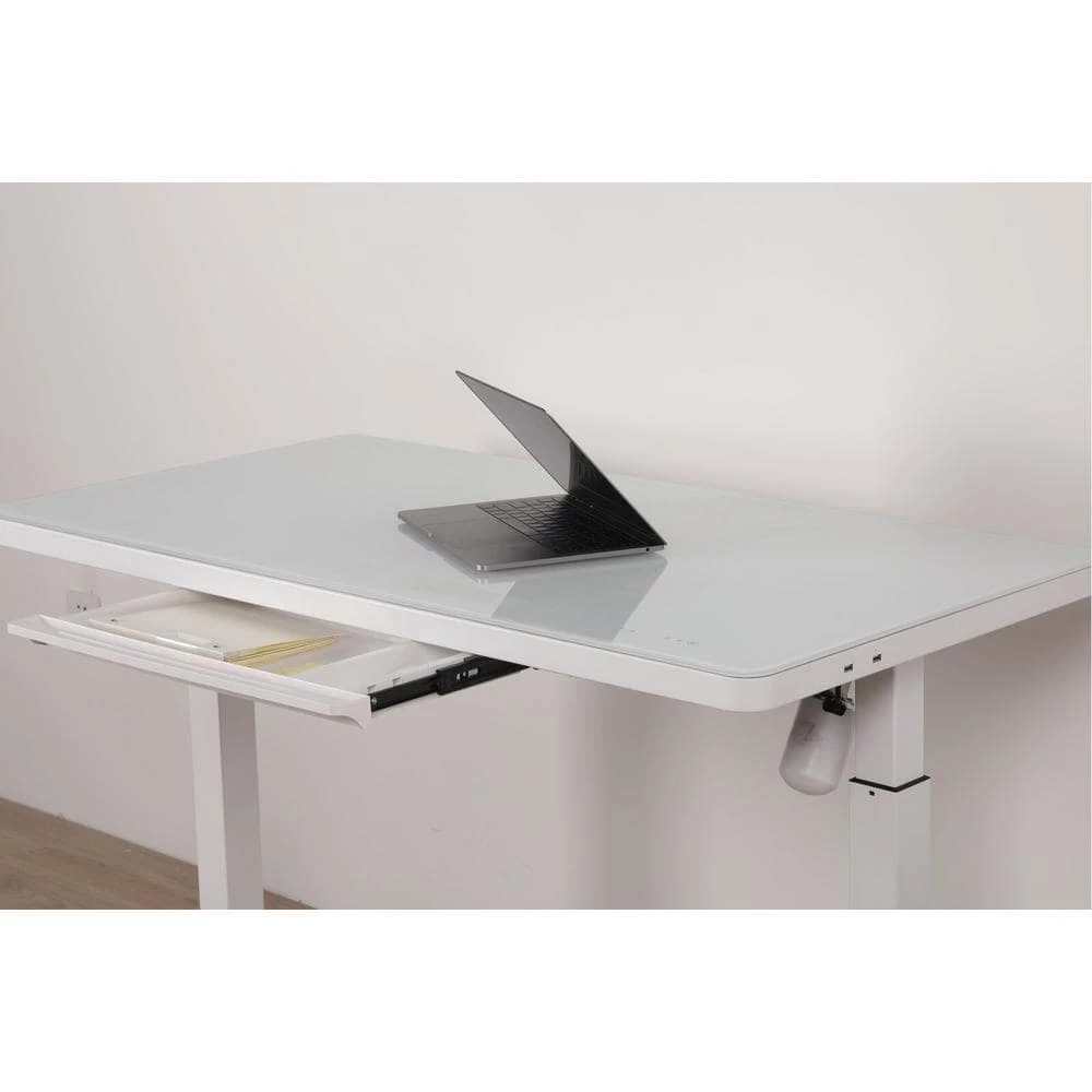 Elsa 47 in. White Sit Standing Desk Glass Top by Nyhus 8 Elsa 47 in. White Sit Standing Desk Glass Top by Nyhus - Image 6