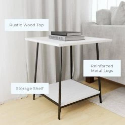 Eliza 22 in. White Oak Rectangle Metal and Wood End Table with Storage Shelf by Brookside 16 Eliza 22 in. White Oak Rectangle Metal and Wood End Table with Storage Shelf by Brookside -Cheap sumyeg Store white oak brookside end side tables bs0001ent00wh 1f 1000