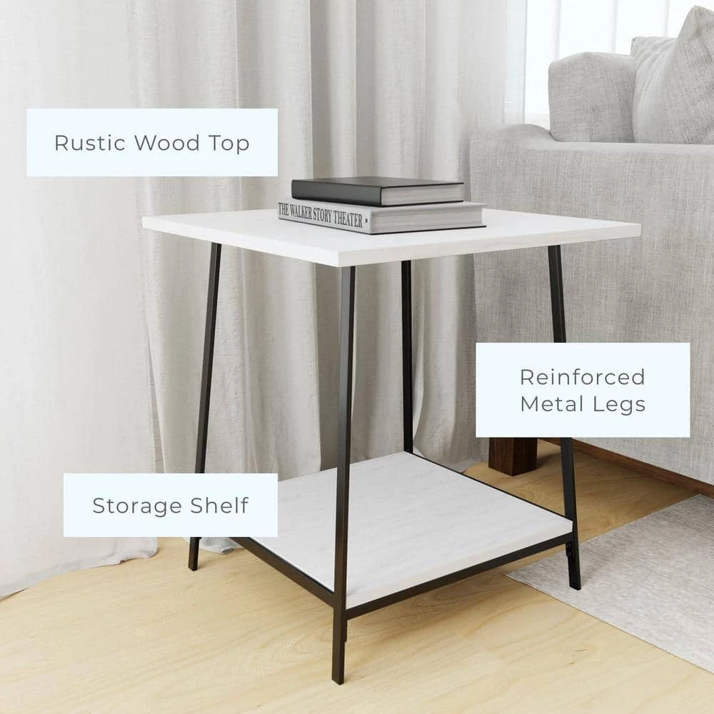 Eliza 22 in. White Oak Rectangle Metal and Wood End Table with Storage Shelf by Brookside 8 Eliza 22 in. White Oak Rectangle Metal and Wood End Table with Storage Shelf by Brookside - Image 6