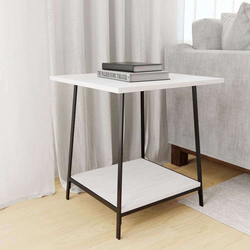 Eliza 22 in. White Oak Rectangle Metal and Wood End Table with Storage Shelf by Brookside 4 Eliza 22 in. White Oak Rectangle Metal and Wood End Table with Storage Shelf by Brookside - Image 2