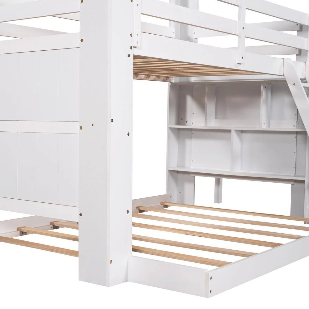 White Twin Over Full Reinforced Structure Solid Wood Bunk Beds with Desk Storage Shelves for Kids Teens by Polibi 9 White Twin Over Full Reinforced Structure Solid Wood Bunk Beds with Desk Storage Shelves for Kids Teens by Polibi - Image 7