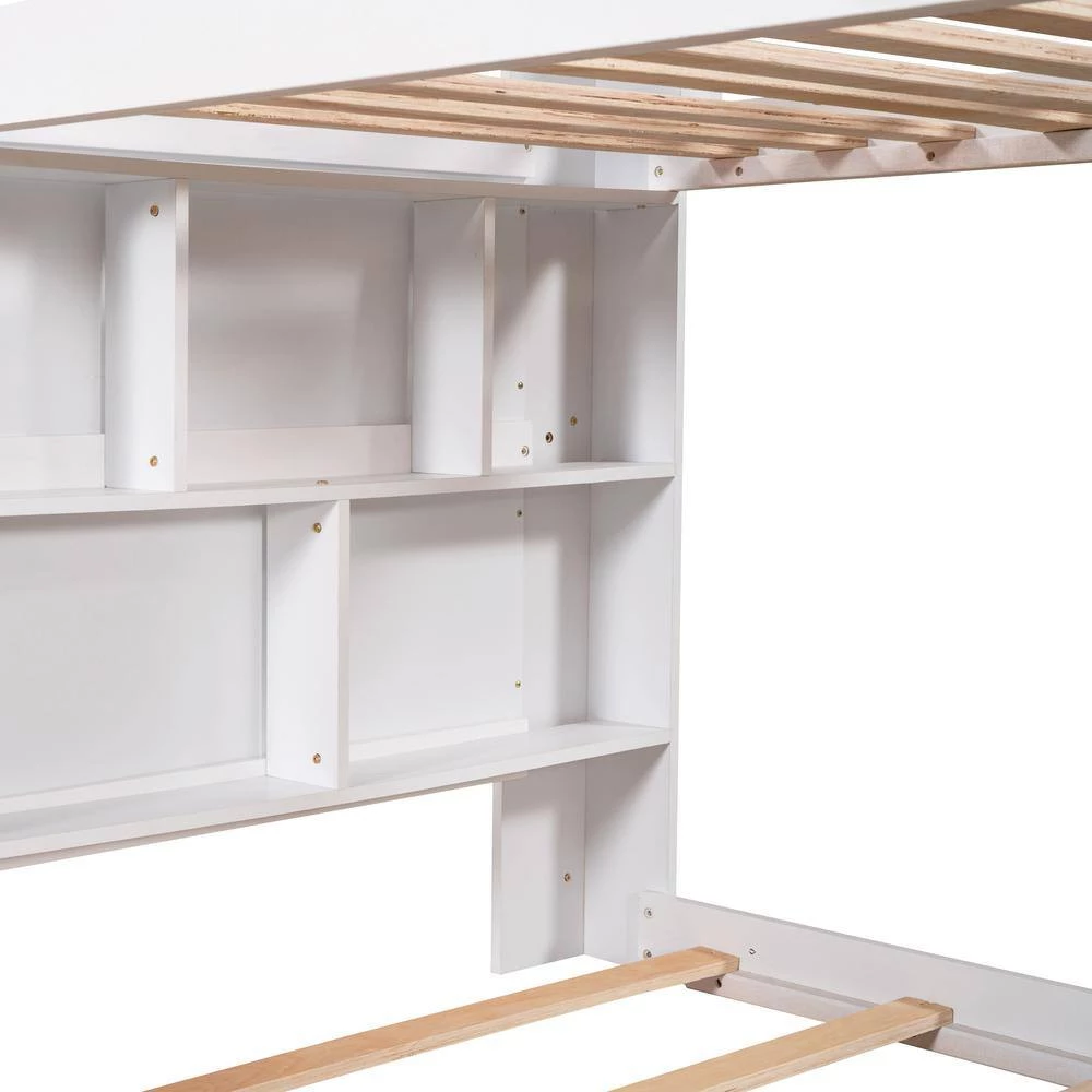 White Twin Over Full Reinforced Structure Solid Wood Bunk Beds with Desk Storage Shelves for Kids Teens by Polibi 8 White Twin Over Full Reinforced Structure Solid Wood Bunk Beds with Desk Storage Shelves for Kids Teens by Polibi - Image 6