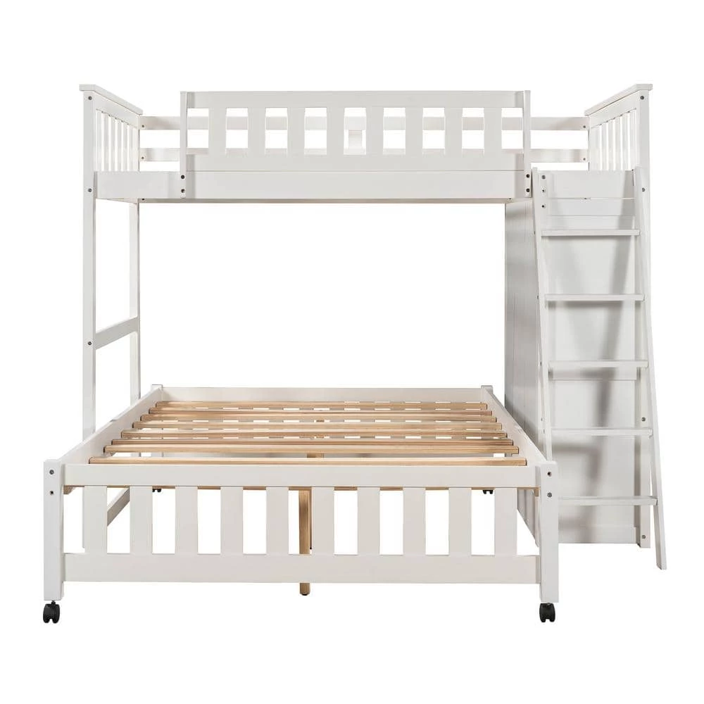 Wooden Twin Over Full Bunk Bed in White With 6 Drawers And Flexible Shelves by Polibi 8 Wooden Twin Over Full Bunk Bed in White With 6 Drawers And Flexible Shelves by Polibi - Image 6