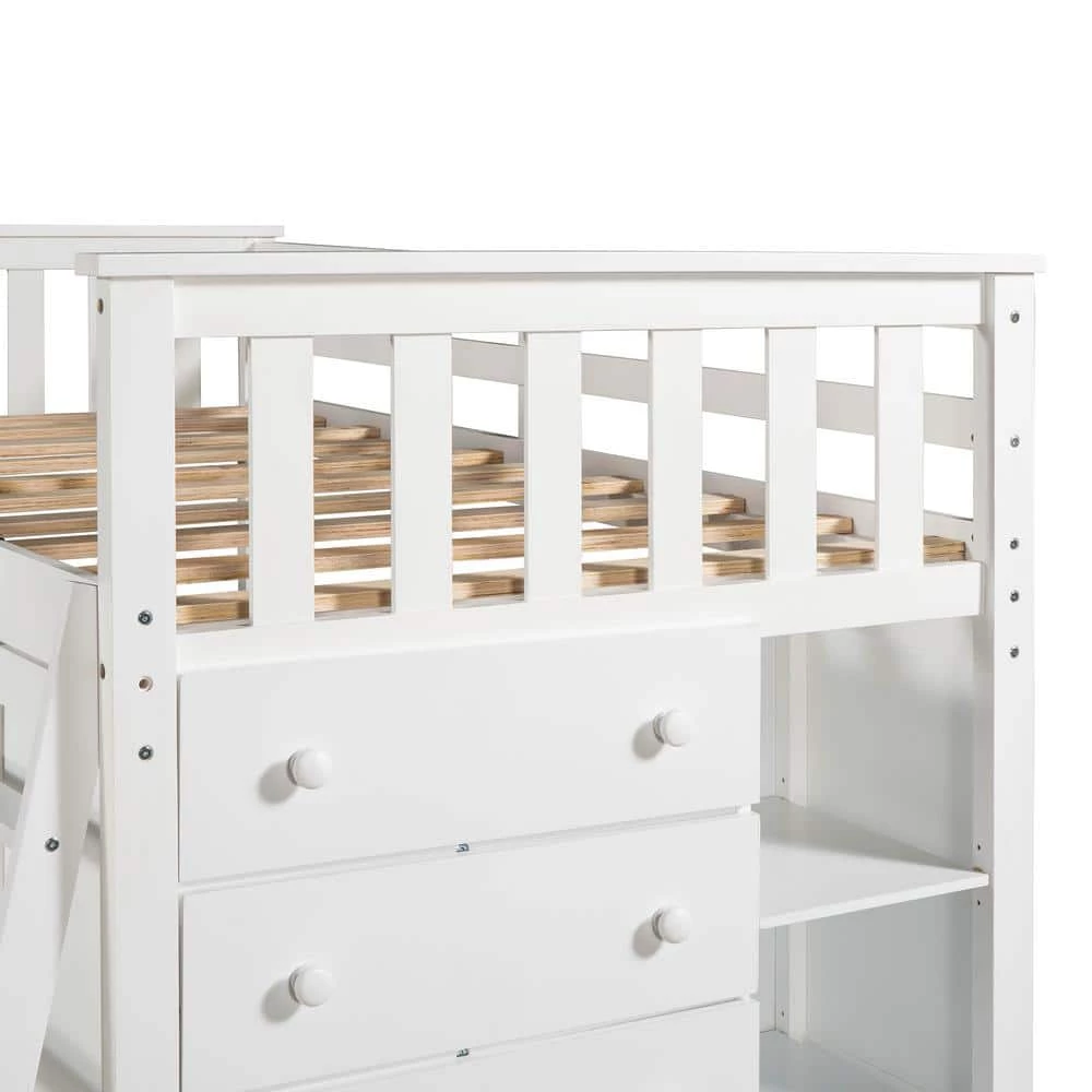 Wooden Twin Over Full Bunk Bed in White With 6 Drawers And Flexible Shelves by Polibi 12 Wooden Twin Over Full Bunk Bed in White With 6 Drawers And Flexible Shelves by Polibi - Image 10
