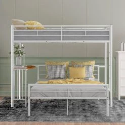 Twin Over Full Metal Bunk Bed in White with Desk, Ladder and Quality Slats by Polibi 21 Twin Over Full Metal Bunk Bed in White with Desk, Ladder and Quality Slats by Polibi -Cheap sumyeg Store white polibi bunk beds mb tfmbb w 31 1000