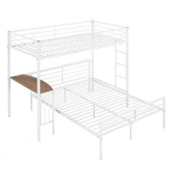Twin Over Full Metal Bunk Bed in White with Desk, Ladder and Quality Slats by Polibi 19 Twin Over Full Metal Bunk Bed in White with Desk, Ladder and Quality Slats by Polibi -Cheap sumyeg Store white polibi bunk beds mb tfmbb w 44 1000