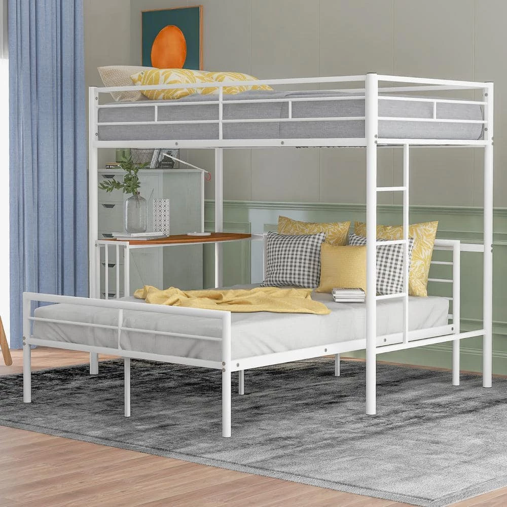 Twin Over Full Metal Bunk Bed in White with Desk, Ladder and Quality Slats by Polibi 4 Twin Over Full Metal Bunk Bed in White with Desk, Ladder and Quality Slats by Polibi - Image 2