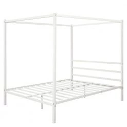 Metal Framed Classic Design Queen White Canopy Platform Bed with Headboard 63 in. W x 73.2 in. H by Polibi