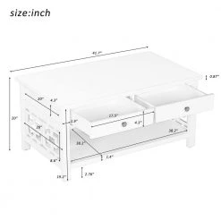 41.70 in. White Rectangle Wood Coffee Table With 2 drawers for Living room by Polibi -Cheap sumyeg Store white polibi coffee tables rs 417wrct 40 1000