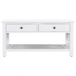 41.70 in. White Rectangle Wood Coffee Table With 2 drawers for Living room by Polibi