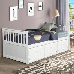 White Captain's Bed Twin Daybed with Trundle Bed and Storage Drawers (76 in. L x 43.5 in. W x 35.75 in. H) by Polibi 21 White Captain's Bed Twin Daybed with Trundle Bed and Storage Drawers (76 in. L x 43.5 in. W x 35.75 in. H) by Polibi -Cheap sumyeg Store white polibi daybeds rs ecbtdt wi 31 1000
