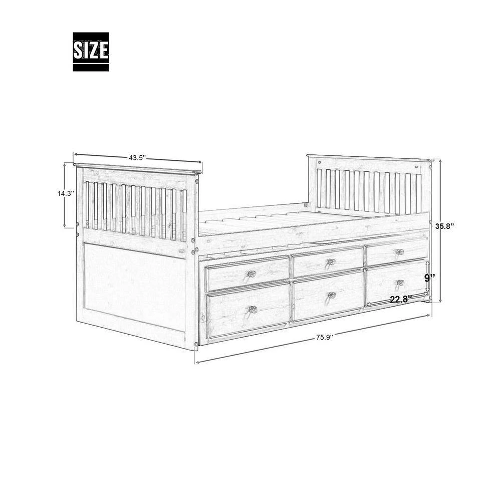White Captain's Bed Twin Daybed with Trundle Bed and Storage Drawers (76 in. L x 43.5 in. W x 35.75 in. H) by Polibi 5 White Captain's Bed Twin Daybed with Trundle Bed and Storage Drawers (76 in. L x 43.5 in. W x 35.75 in. H) by Polibi - Image 3