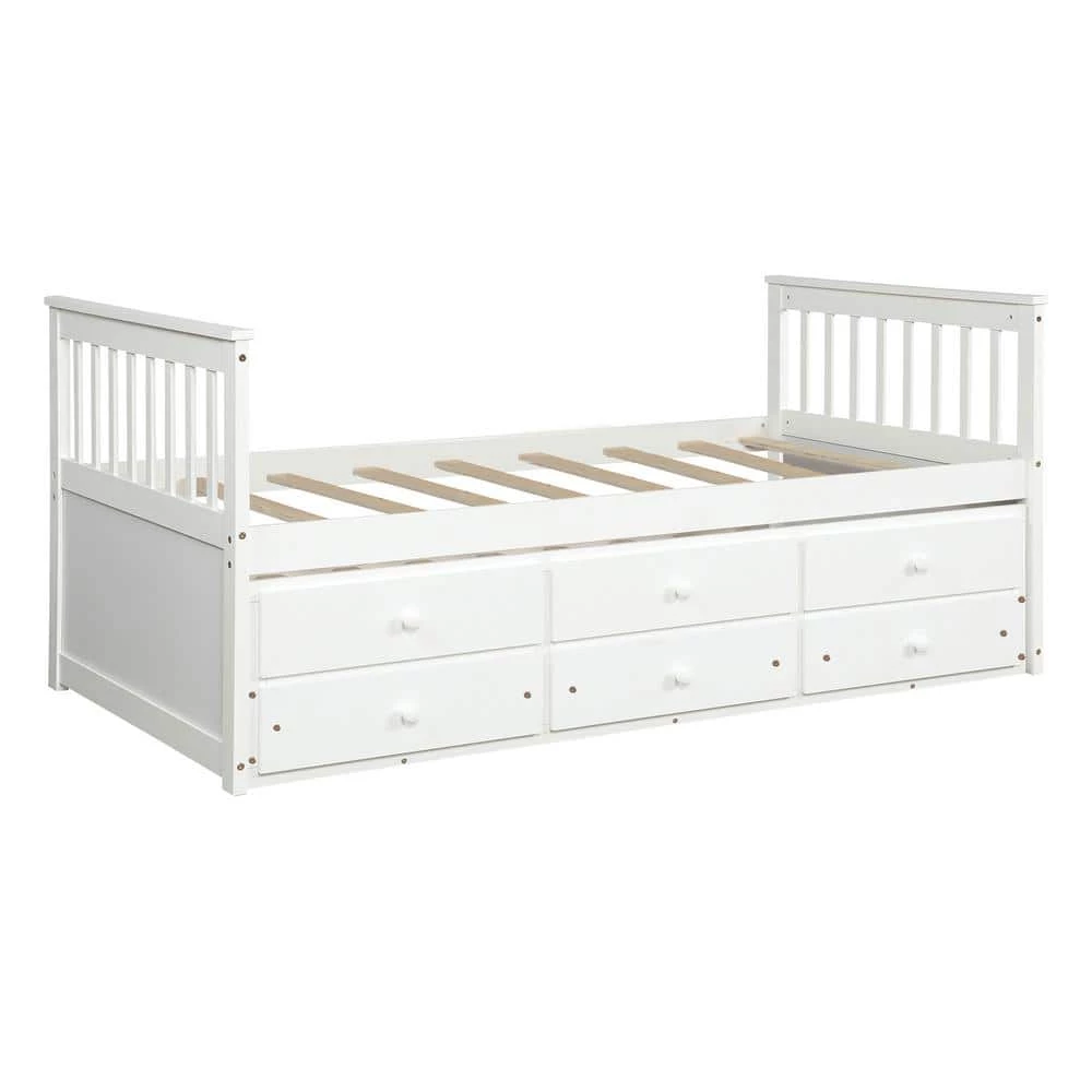 White Captain's Bed Twin Daybed with Trundle Bed and Storage Drawers (76 in. L x 43.5 in. W x 35.75 in. H) by Polibi 10 White Captain's Bed Twin Daybed with Trundle Bed and Storage Drawers (76 in. L x 43.5 in. W x 35.75 in. H) by Polibi - Image 8
