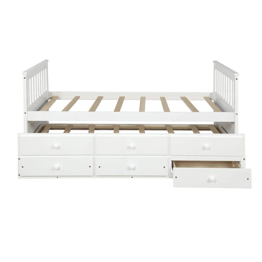 White Captain's Bed Twin Daybed with Trundle Bed and Storage Drawers (76 in. L x 43.5 in. W x 35.75 in. H) by Polibi 8 White Captain's Bed Twin Daybed with Trundle Bed and Storage Drawers (76 in. L x 43.5 in. W x 35.75 in. H) by Polibi - Image 6