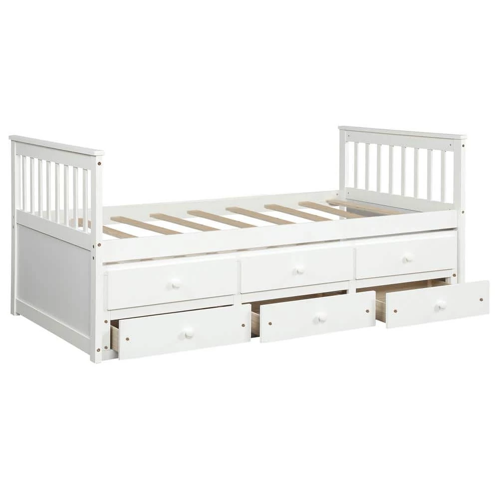 White Captain's Bed Twin Daybed with Trundle Bed and Storage Drawers (76 in. L x 43.5 in. W x 35.75 in. H) by Polibi 7 White Captain's Bed Twin Daybed with Trundle Bed and Storage Drawers (76 in. L x 43.5 in. W x 35.75 in. H) by Polibi - Image 5