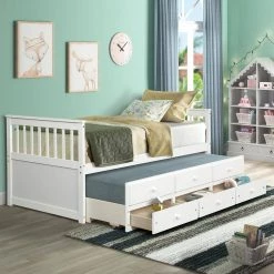 White Captain's Bed Twin Daybed with Trundle Bed and Storage Drawers (76 in. L x 43.5 in. W x 35.75 in. H) by Polibi 13 White Captain's Bed Twin Daybed with Trundle Bed and Storage Drawers (76 in. L x 43.5 in. W x 35.75 in. H) by Polibi -Cheap sumyeg Store white polibi daybeds rs ecbtdt wi e1 1000