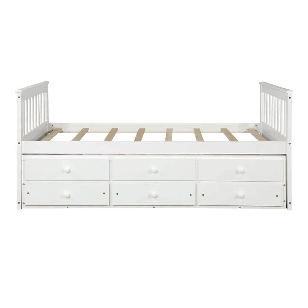 White Captain's Bed Twin Daybed with Trundle Bed and Storage Drawers (76 in. L x 43.5 in. W x 35.75 in. H) by Polibi 11 White Captain's Bed Twin Daybed with Trundle Bed and Storage Drawers (76 in. L x 43.5 in. W x 35.75 in. H) by Polibi - Image 9