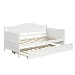 White Twin Wooden Daybed with Trundle Bed (78.2 in. L x 42.3 in. W x 35.4 in. H) by Polibi -Cheap sumyeg Store white polibi daybeds rs twdotb w 1f 1000