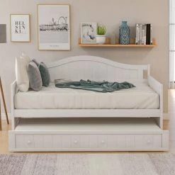 White Twin Wooden Daybed with Trundle Bed (78.2 in. L x 42.3 in. W x 35.4 in. H) by Polibi -Cheap sumyeg Store white polibi daybeds rs twdotb w 31 1000