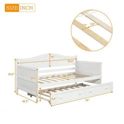 White Twin Wooden Daybed with Trundle Bed (78.2 in. L x 42.3 in. W x 35.4 in. H) by Polibi -Cheap sumyeg Store white polibi daybeds rs twdotb w 40 1000