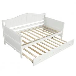 White Twin Wooden Daybed with Trundle Bed (78.2 in. L x 42.3 in. W x 35.4 in. H) by Polibi -Cheap sumyeg Store white polibi daybeds rs twdotb w 4f 1000