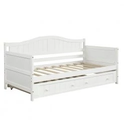 White Twin Wooden Daybed with Trundle Bed (78.2 in. L x 42.3 in. W x 35.4 in. H) by Polibi