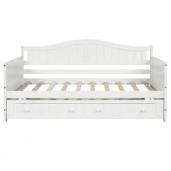 White Twin Wooden Daybed with Trundle Bed (78.2 in. L x 42.3 in. W x 35.4 in. H) by Polibi -Cheap sumyeg Store white polibi daybeds rs twdotb w c3 1000