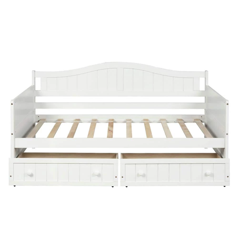 White Twin Wooden Daybed with 2 drawers (78.2 in. L x 42.3 in. W x 35.4 in. H) by Polibi 3 White Twin Wooden Daybed with 2 drawers (78.2 in. L x 42.3 in. W x 35.4 in. H) by Polibi