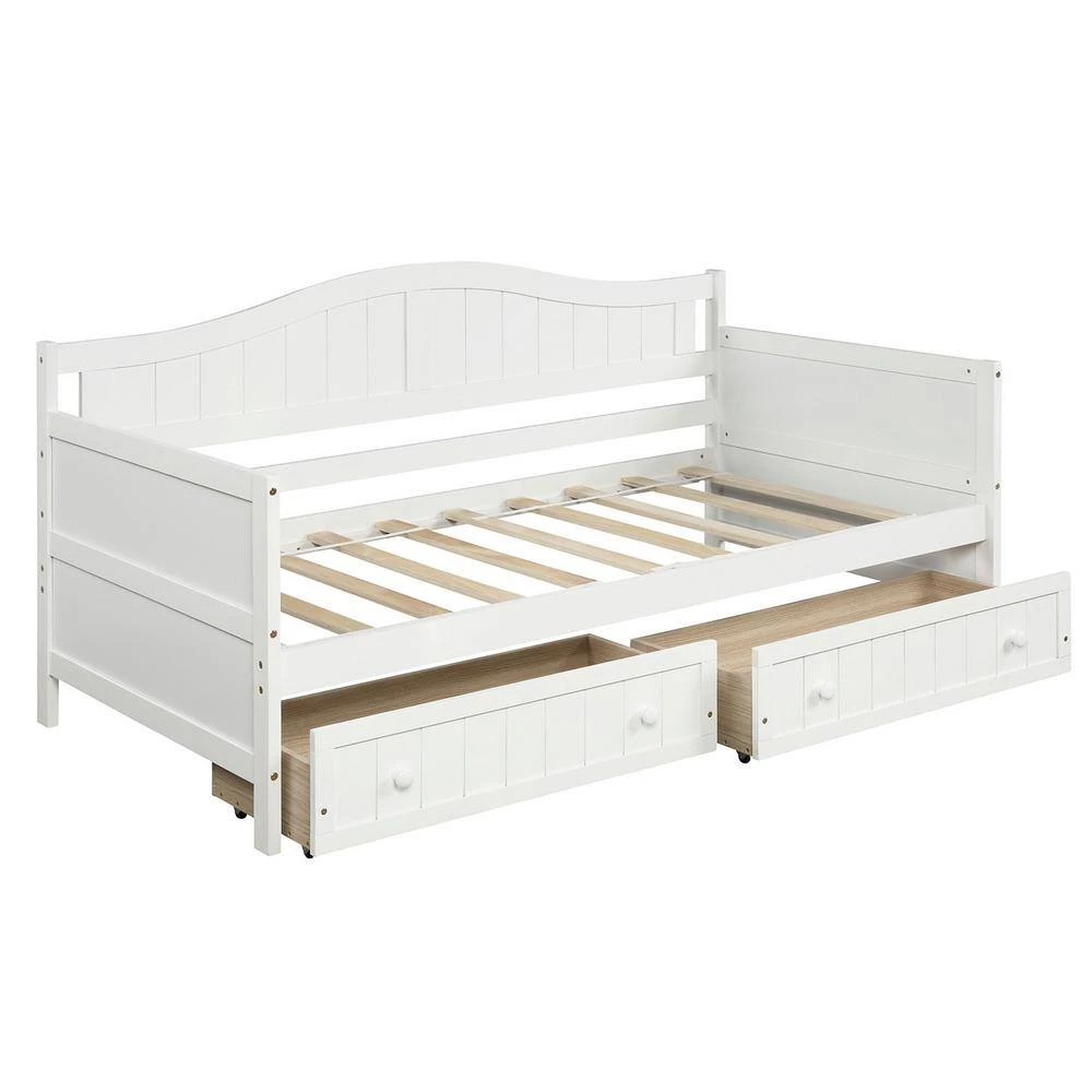 White Twin Wooden Daybed with 2 drawers (78.2 in. L x 42.3 in. W x 35.4 in. H) by Polibi 7 White Twin Wooden Daybed with 2 drawers (78.2 in. L x 42.3 in. W x 35.4 in. H) by Polibi - Image 5