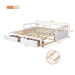 White Wooden Daybed with Trundle and 2 Storage Drawers, Extendable Bed by Polibi -Cheap sumyeg Store white polibi daybeds rs wtbtded w 40 1000