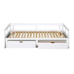 White Wooden Daybed with Trundle and 2 Storage Drawers, Extendable Bed by Polibi -Cheap sumyeg Store white polibi daybeds rs wtbtded w 4f 1000