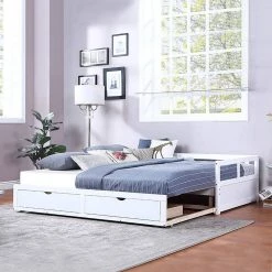 White Wooden Daybed with Trundle and 2 Storage Drawers, Extendable Bed by Polibi -Cheap sumyeg Store white polibi daybeds rs wtbtded w 76 1000