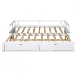 White Wooden Daybed with Trundle and 2 Storage Drawers, Extendable Bed by Polibi -Cheap sumyeg Store white polibi daybeds rs wtbtded w c3 1000