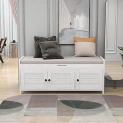 White Storage Bench with Removable Cushion and 3 Shutter-shaped Doors by Polibi 25 White Storage Bench with Removable Cushion and 3 Shutter-shaped Doors by Polibi -Cheap sumyeg Store white polibi dining benches rs sbrc3d w 31 1000