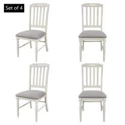 18.5 in. W 4-Piece Farmhouse White Frame Dining Chairs with High Back, Gray Fabric Padded by Polibi