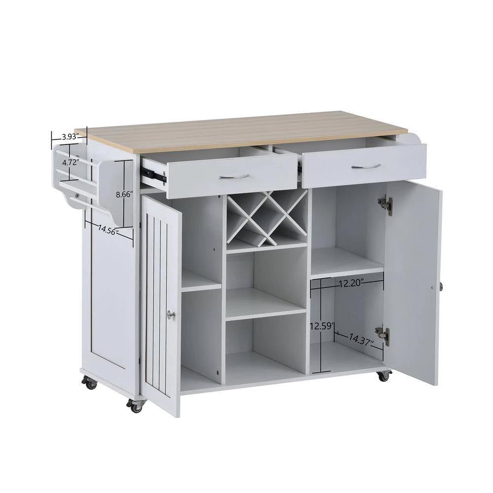 White Kitchen Cart with 2 Storage Cabinets, 4 Locking Wheels, Wine Rack, 2 Drawers, Spice Rack and Towel Rack by Polibi 10 White Kitchen Cart with 2 Storage Cabinets, 4 Locking Wheels, Wine Rack, 2 Drawers, Spice Rack and Towel Rack by Polibi - Image 8