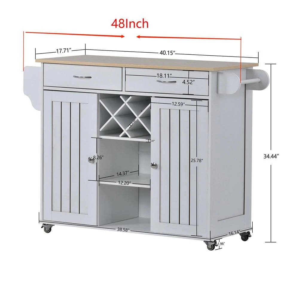 White Kitchen Cart with 2 Storage Cabinets, 4 Locking Wheels, Wine Rack, 2 Drawers, Spice Rack and Towel Rack by Polibi 5 White Kitchen Cart with 2 Storage Cabinets, 4 Locking Wheels, Wine Rack, 2 Drawers, Spice Rack and Towel Rack by Polibi - Image 3