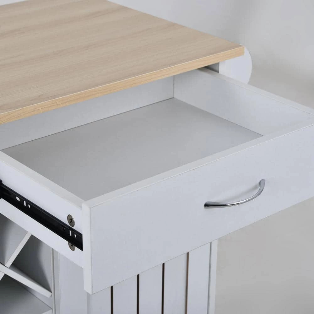 White Kitchen Cart with 2 Storage Cabinets, 4 Locking Wheels, Wine Rack, 2 Drawers, Spice Rack and Towel Rack by Polibi 11 White Kitchen Cart with 2 Storage Cabinets, 4 Locking Wheels, Wine Rack, 2 Drawers, Spice Rack and Towel Rack by Polibi - Image 9