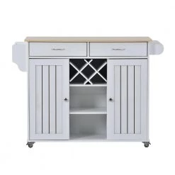 White Kitchen Cart with 2 Storage Cabinets, 4 Locking Wheels, Wine Rack, 2 Drawers, Spice Rack and Towel Rack by Polibi