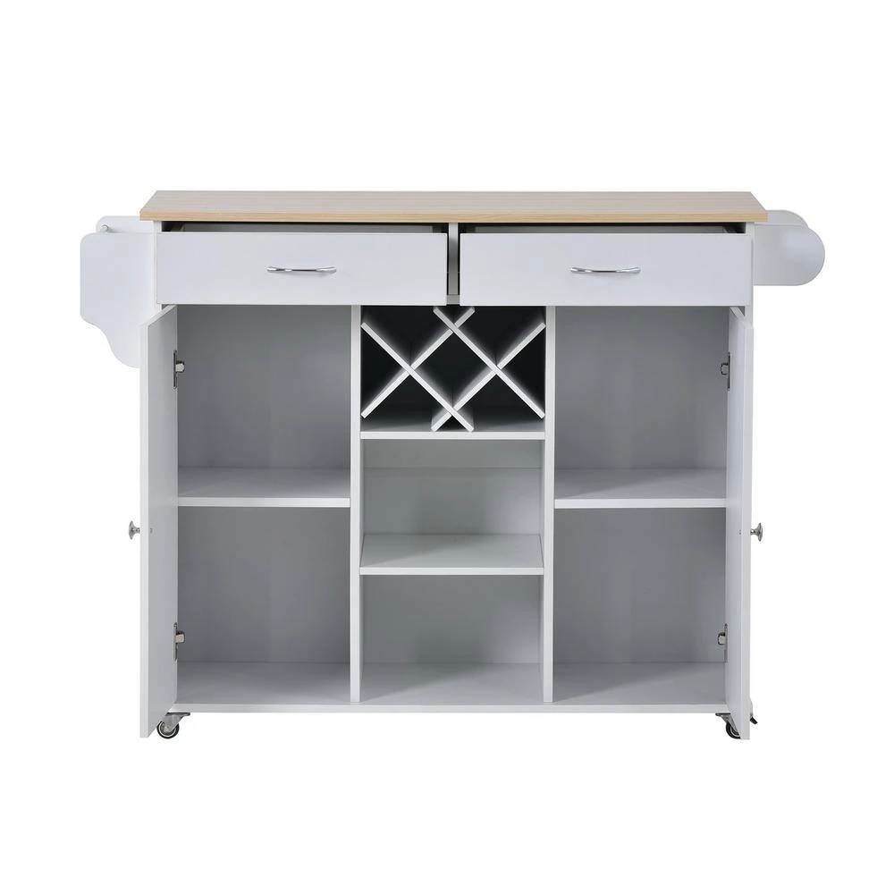 White Kitchen Cart with 2 Storage Cabinets, 4 Locking Wheels, Wine Rack, 2 Drawers, Spice Rack and Towel Rack by Polibi 7 White Kitchen Cart with 2 Storage Cabinets, 4 Locking Wheels, Wine Rack, 2 Drawers, Spice Rack and Towel Rack by Polibi - Image 5