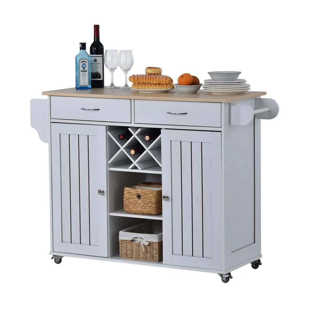 White Kitchen Cart with 2 Storage Cabinets, 4 Locking Wheels, Wine Rack, 2 Drawers, Spice Rack and Towel Rack by Polibi 12 White Kitchen Cart with 2 Storage Cabinets, 4 Locking Wheels, Wine Rack, 2 Drawers, Spice Rack and Towel Rack by Polibi - Image 10