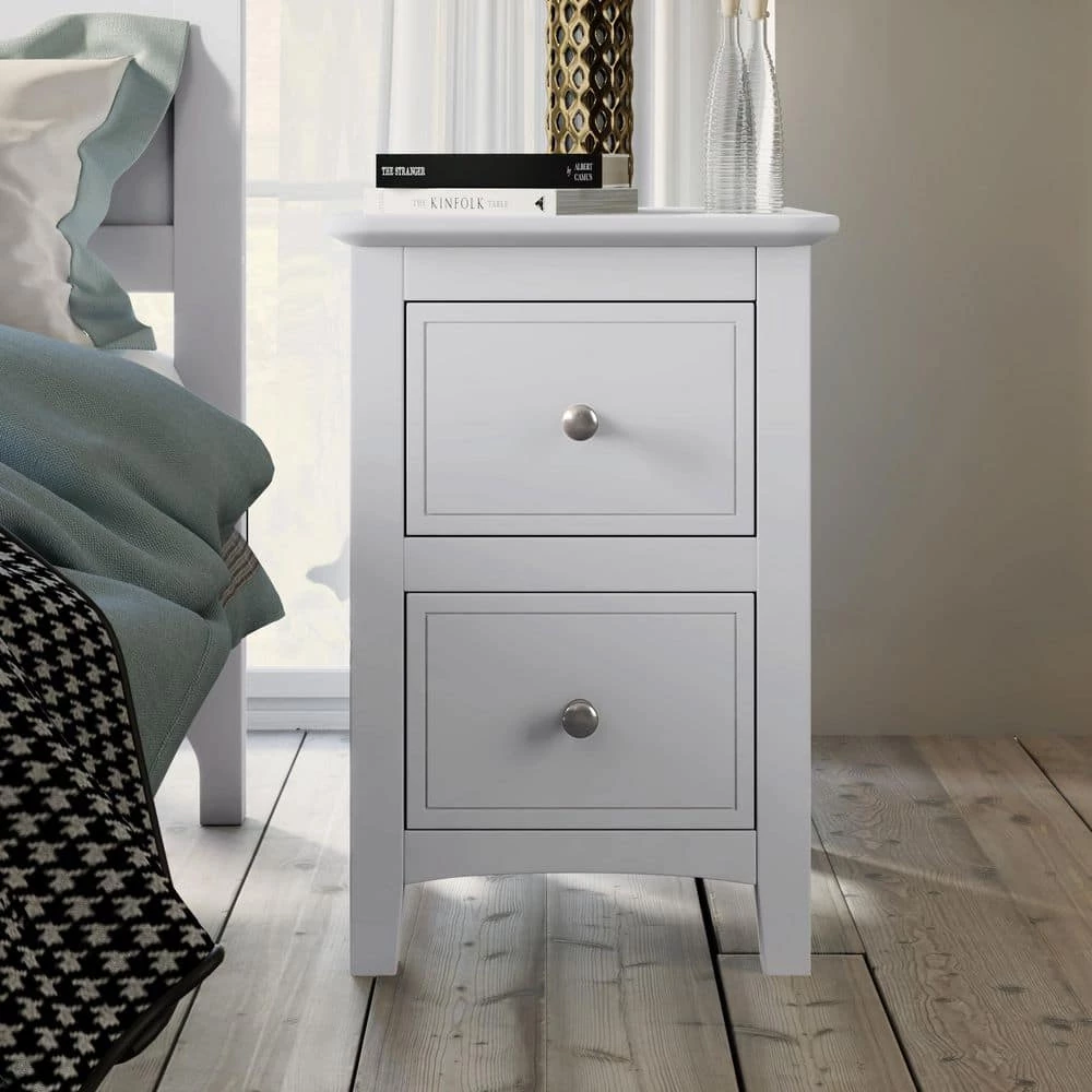 Chic White Solid Wood Nightstand End Table with 2-Drawers (12.2 in. L x 14.1 in. W x 22.24 in. H) by Polibi 8 Chic White Solid Wood Nightstand End Table with 2-Drawers (12.2 in. L x 14.1 in. W x 22.24 in. H) by Polibi - Image 6